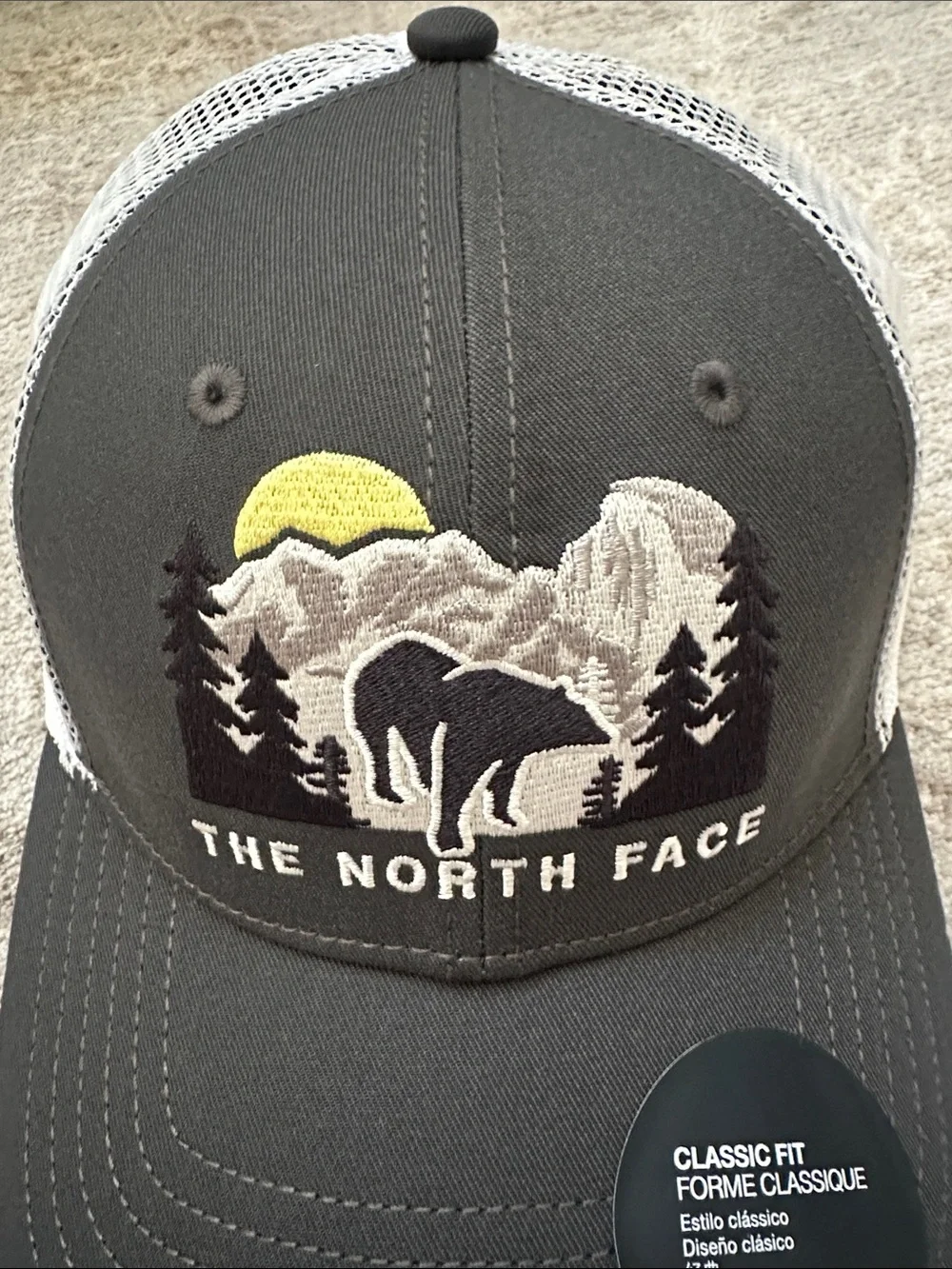 The North Face Mudder Trucker Hat White/Asphalt. Bear/Sun/Mountain. NWT’s
